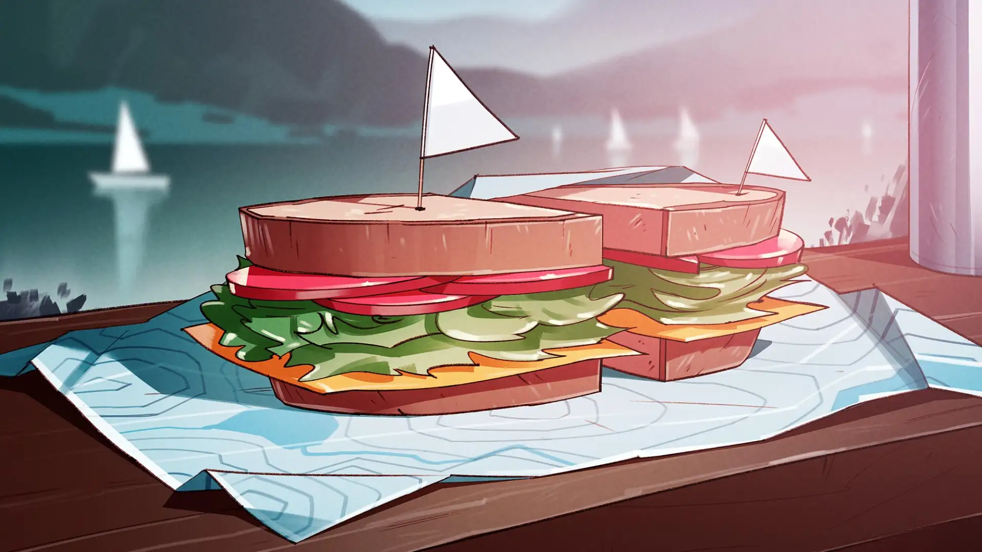 Delicious sandwich integrated with boat image