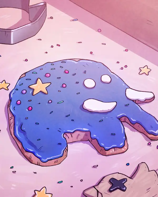 Delicious blue Mastodon cookie next to three very dry-looking Twitter cookies