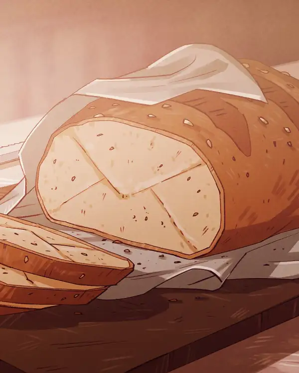 Fresh bread is being cut into slices that look similar to letters/e-mails