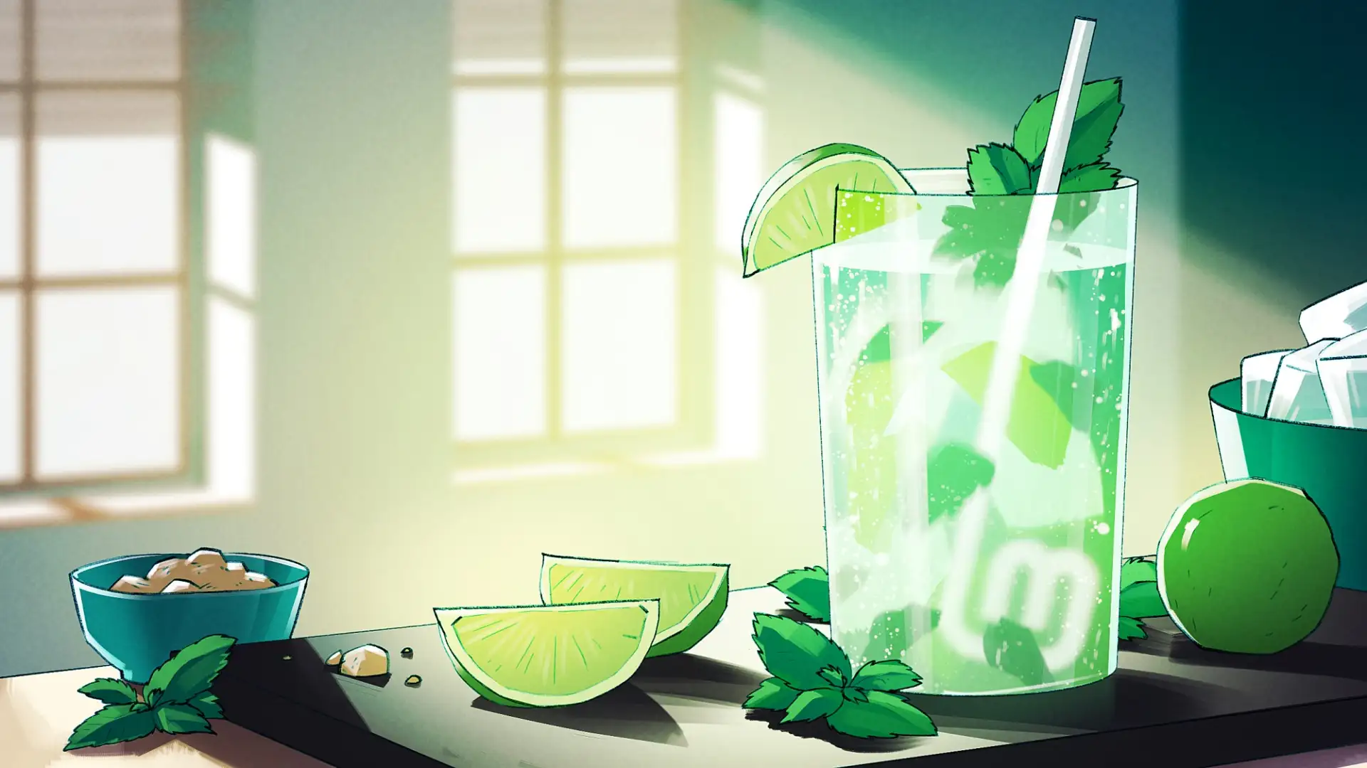 Delicious cocktail with mint and lime